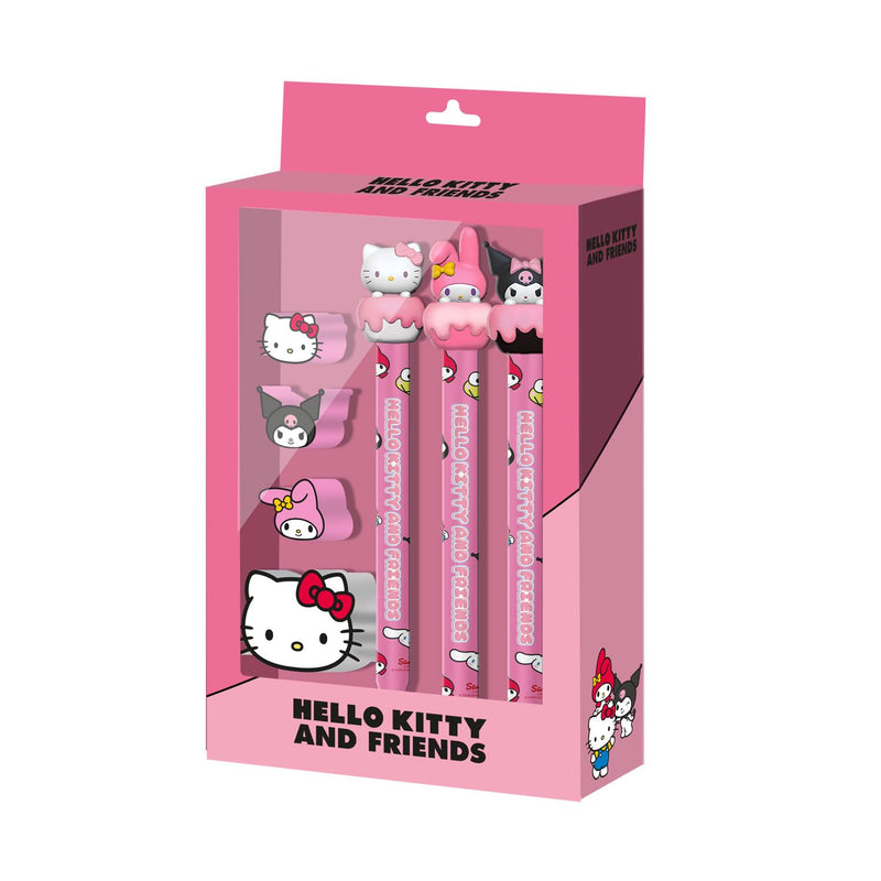 Hello Kitty Mix-Confezione di 3 Matite Eterne + 3 Gomme + Temperamatite, Rosa, 14 x 23 cm