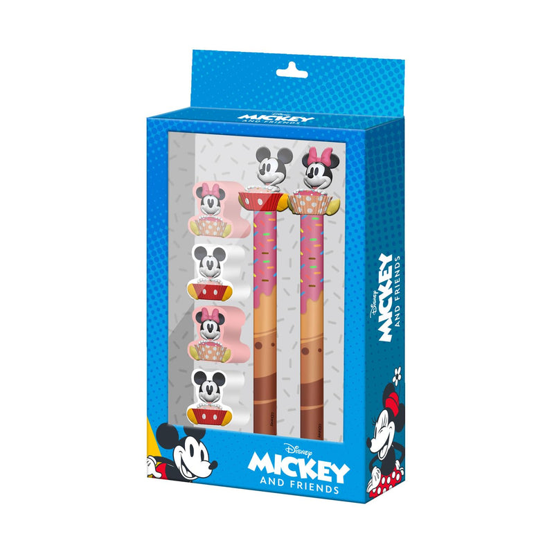 Disney Mickey and Minnie Mix-Pack of Erasable Gel Pen + Eternal Pencil + 4 Erasers, Blue, 14 x 23 cm