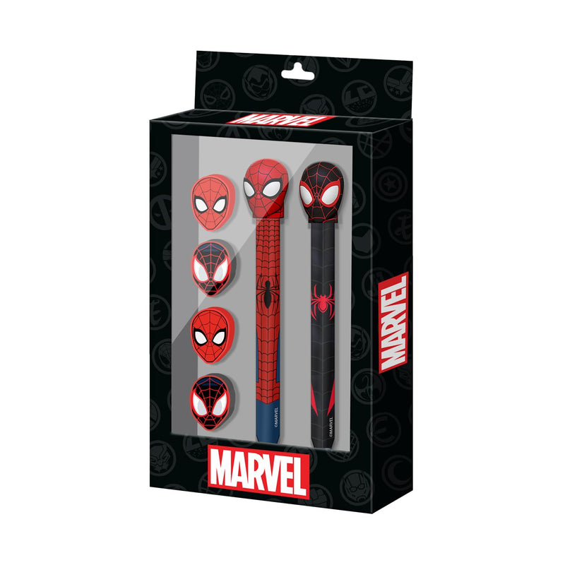 Marvel Spiderman Peter-Pack of Erasable Gel Pen + Eternal Pencil + 4 Erasers, Black, 14 x 23 cm