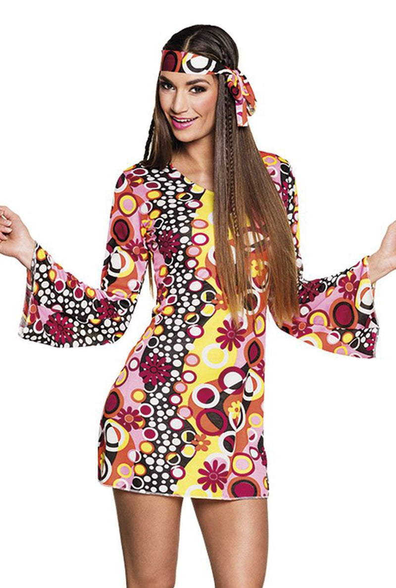 Boland 83867 - Kostüm Groovy-Girl, Kleid und Haarband, für Damen, Disco-Lady, Flower Power, Karneval, Mottoparty
