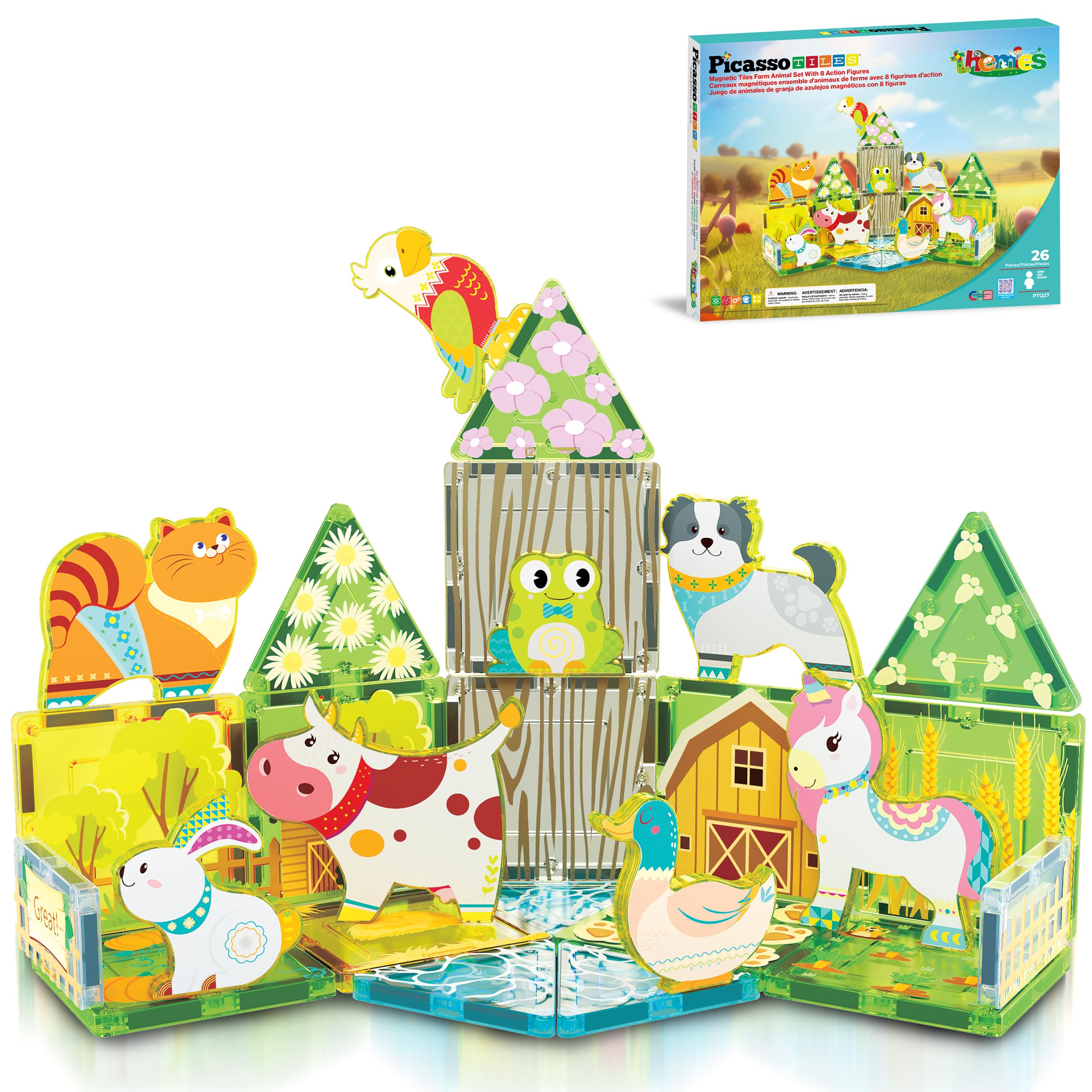 Picasso Tiles - Farm Themed Set With 8 Animals (26 Pcs) (Ptq27)