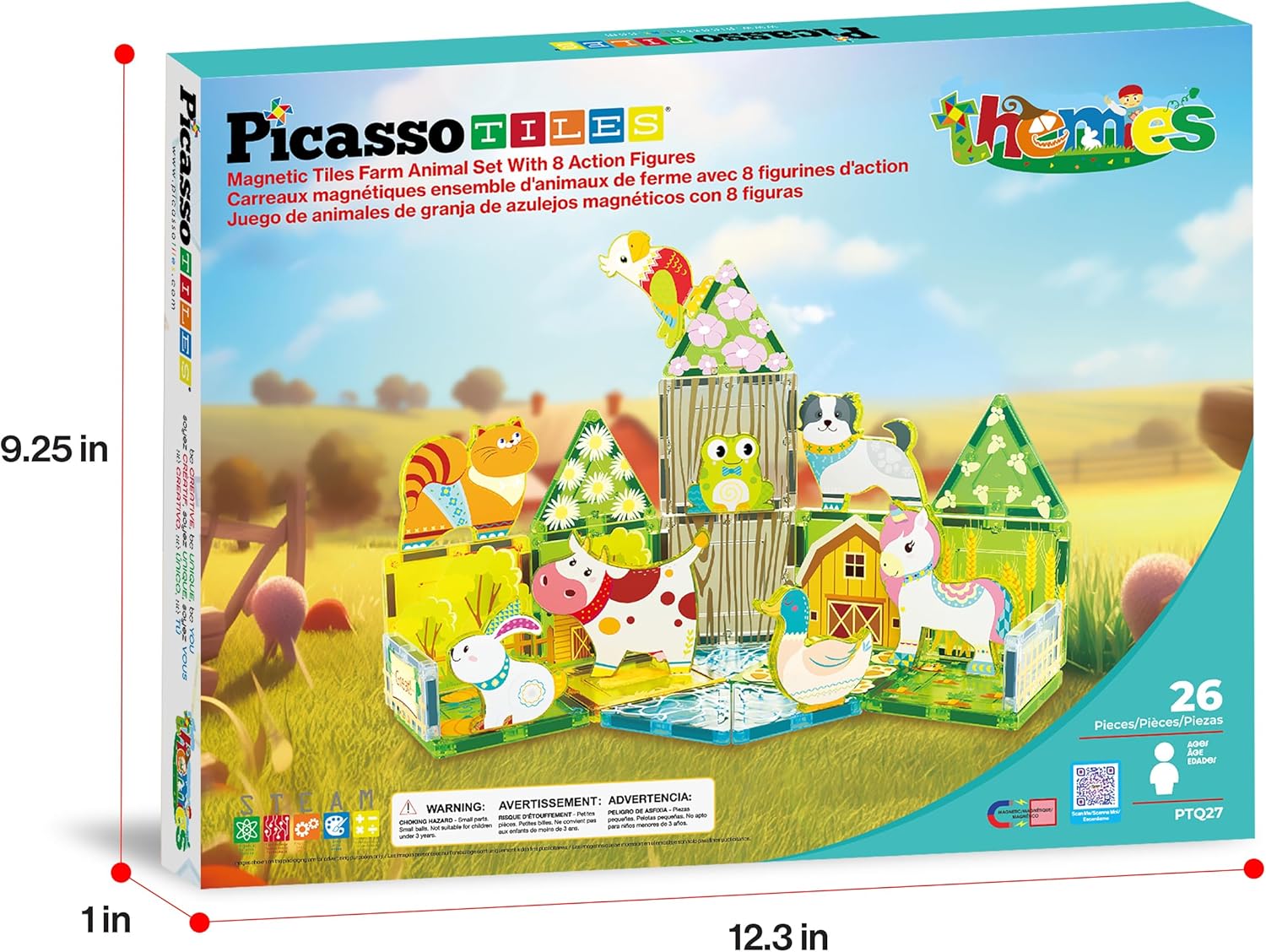 Picasso Tiles - Farm Themed Set With 8 Animals (26 Pcs) (Ptq27)