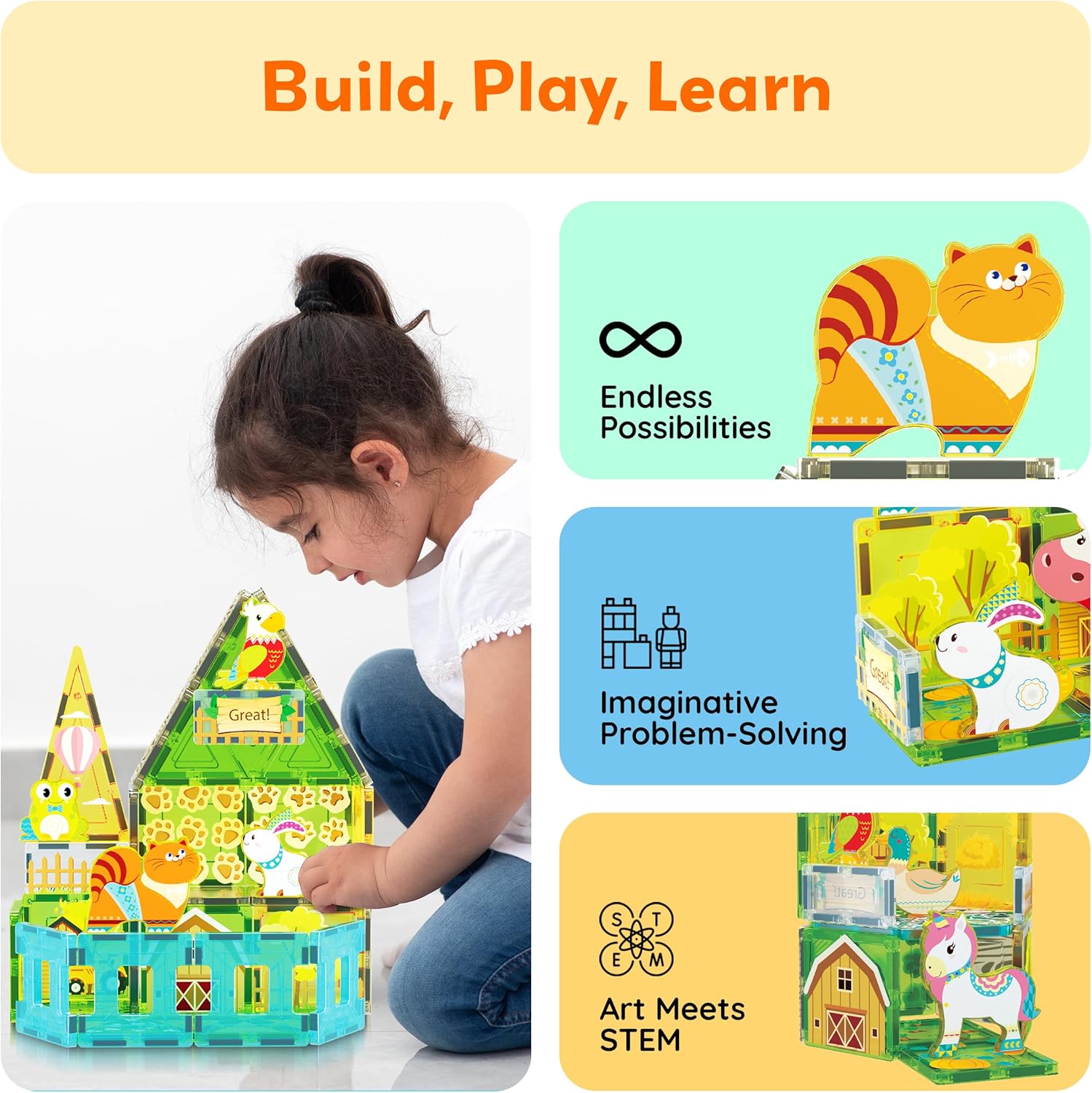 Picasso Tiles - Farm Themed Set With 8 Animals (26 Pcs) (Ptq27)