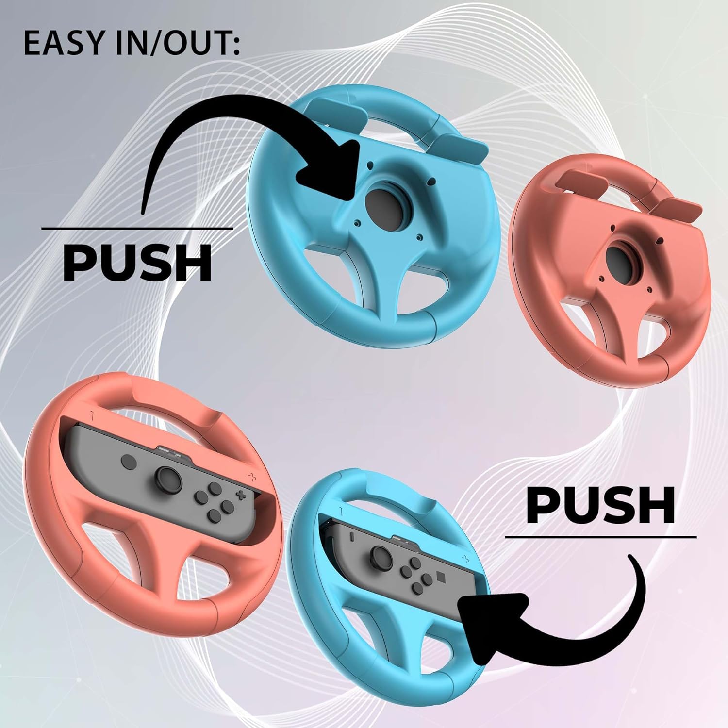 Subsonic - Pack van 2 stuurwielen voor JoyCons Nintendo Switch en Switch 2 - Compatibel met Switch en Switch 2 Joy-con - Blauw en Rood