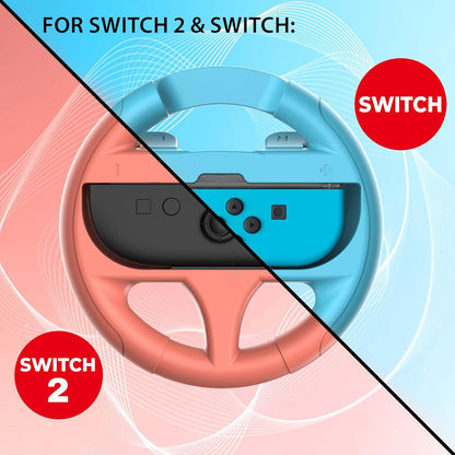 Subsonic - Pack van 2 stuurwielen voor JoyCons Nintendo Switch en Switch 2 - Compatibel met Switch en Switch 2 Joy-con - Blauw en Rood