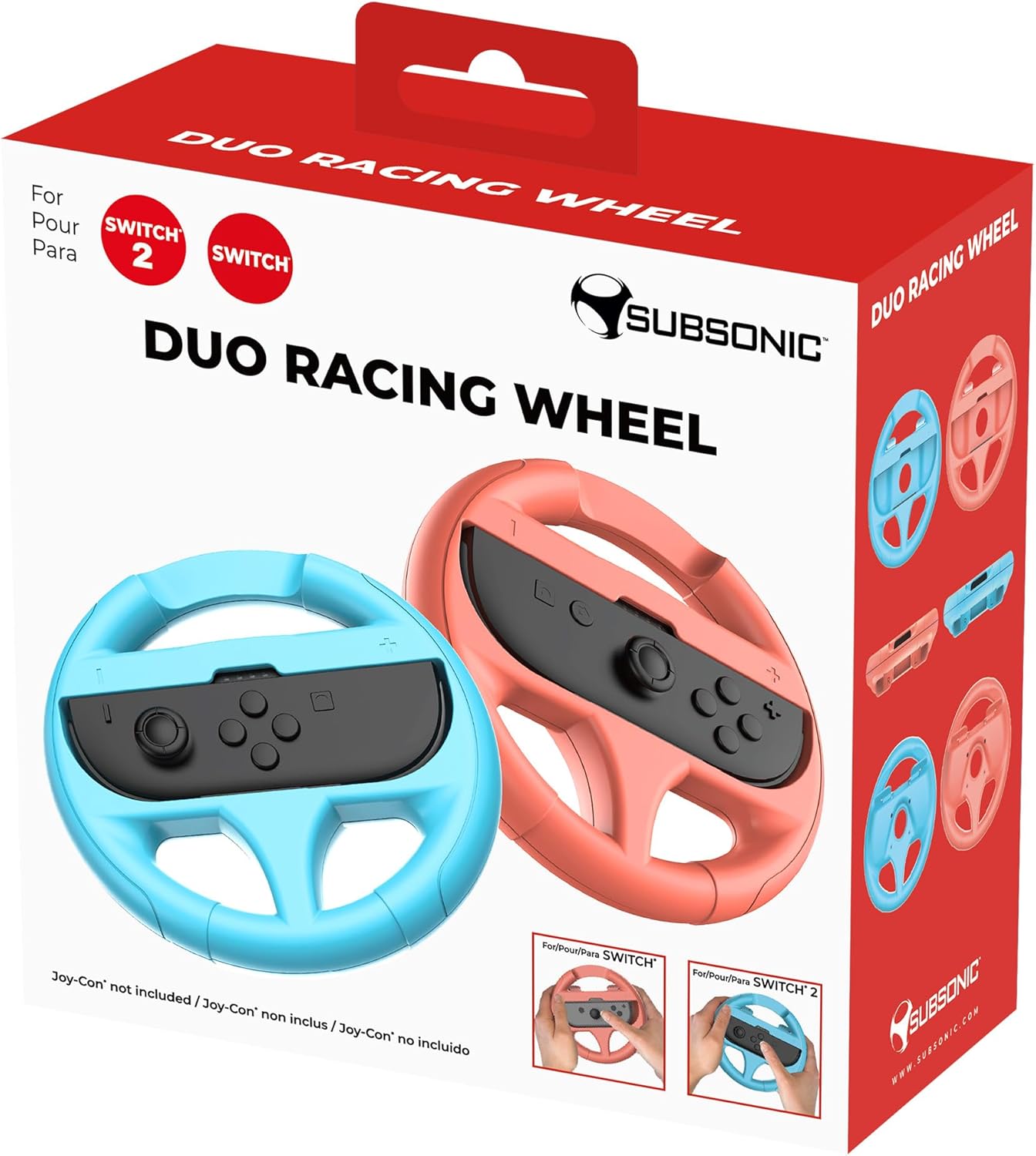 Subsonic - Pack van 2 stuurwielen voor JoyCons Nintendo Switch en Switch 2 - Compatibel met Switch en Switch 2 Joy-con - Blauw en Rood