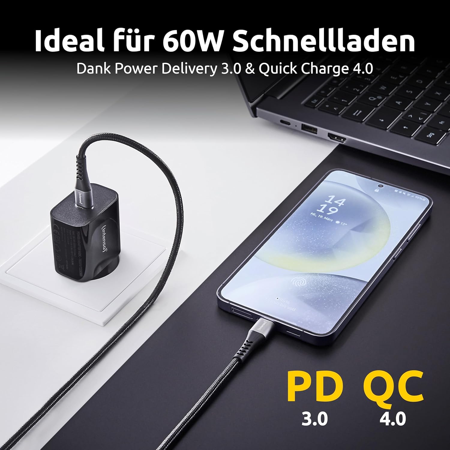 Intenso C315C - Cavo USB-C a USB-C da 60 W, ricarica rapida, 1,5 m, per iPhone, Samsung Galaxy, Macbook, laptop, iPad, colore: Nero
