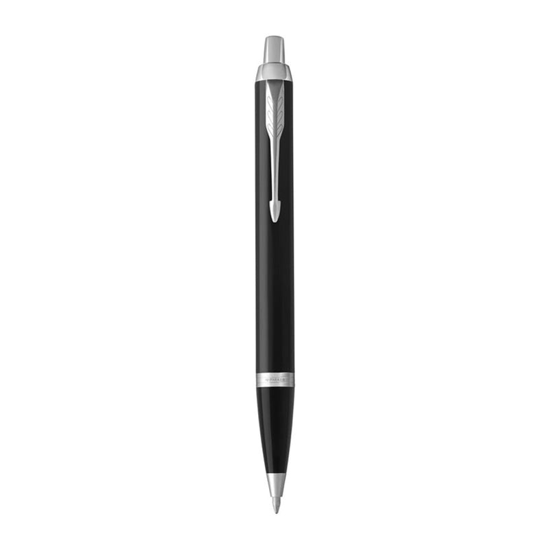 Parker IM Ballpoint Pen, Black Lacquer Chrome Trim with Medium Point Blue Ink Refill (1931665