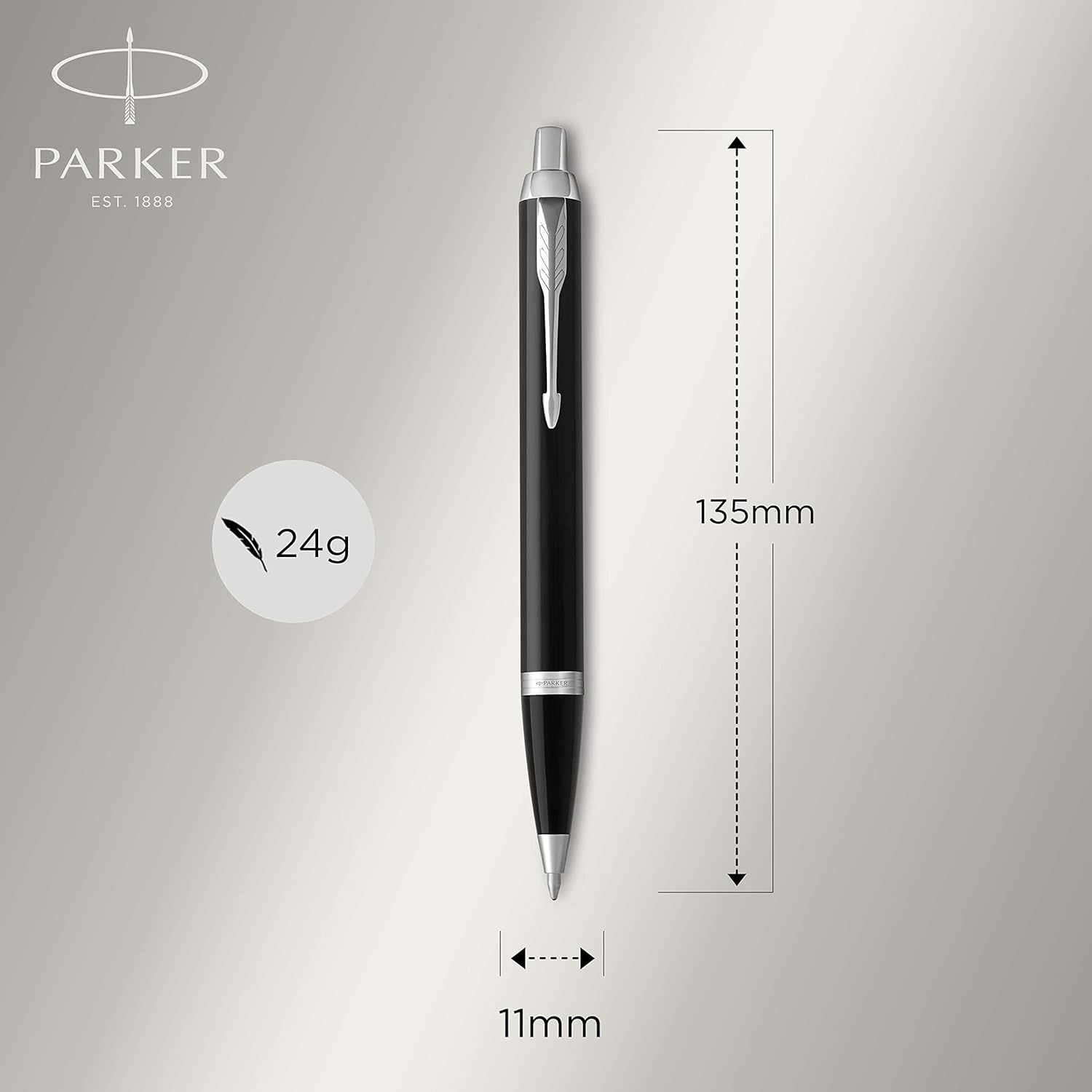 Parker IM Ballpoint Pen, Black Lacquer Chrome Trim with Medium Point Blue Ink Refill (1931665