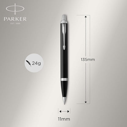 Parker IM Ballpoint Pen, Black Lacquer Chrome Trim with Medium Point Blue Ink Refill (1931665