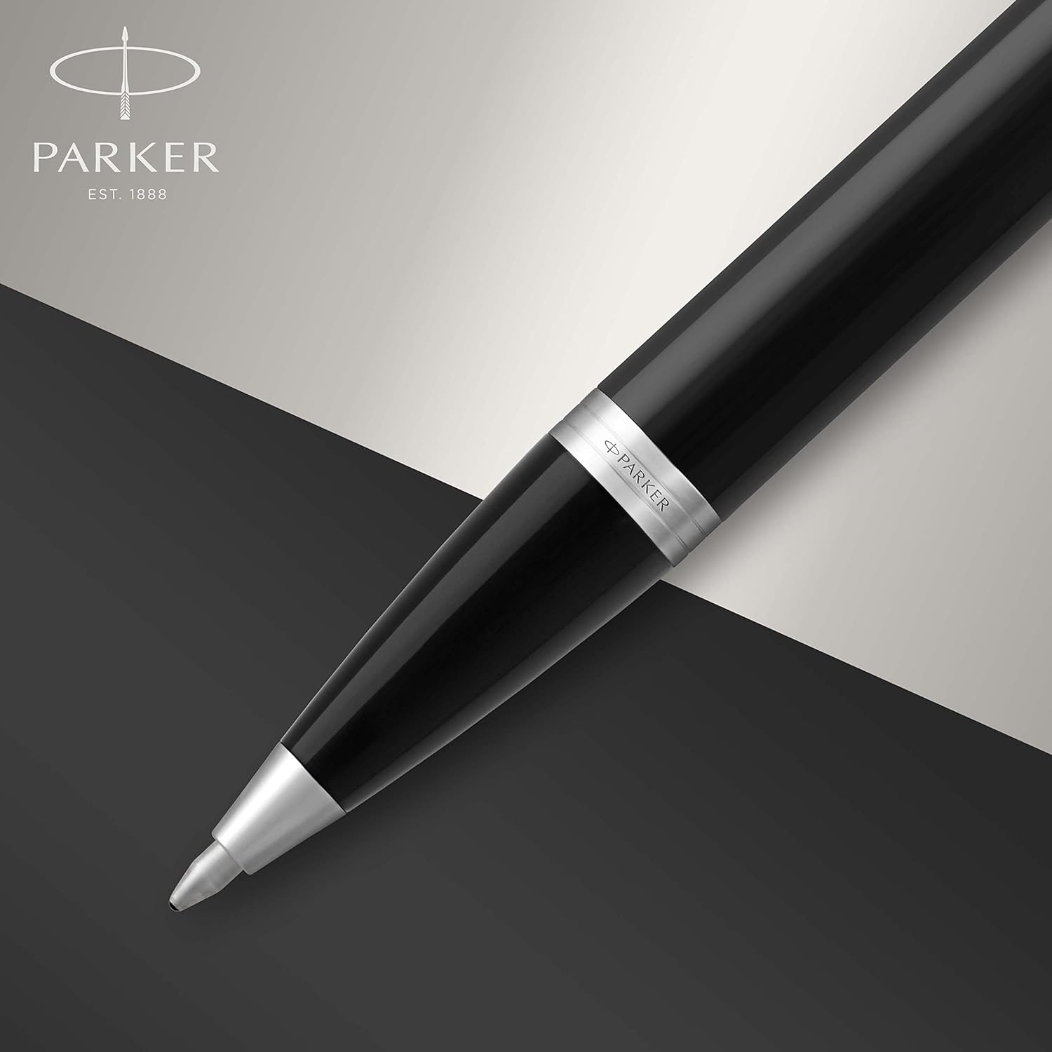 Parker IM Ballpoint Pen, Black Lacquer Chrome Trim with Medium Point Blue Ink Refill (1931665