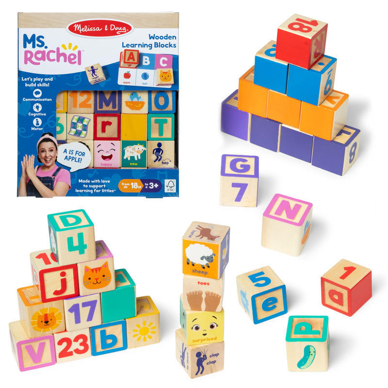 Melissa & Doug Ms. Rachel Letter, Number, and Game Wooden Learning Blocks with Activity Cards for Girls and Boys Toddlers Ages 18 Months