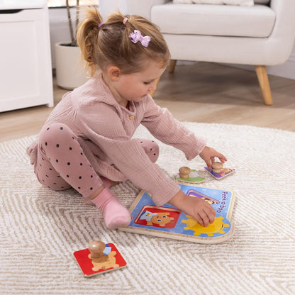 Melissa & Doug Ms Rachel Wooden Peek-a-Boo Jumbo Peg Puzzle, 4-Piece with Mirror, Toddler Toys for Boys and Girls Ages 1+ Years