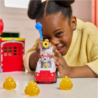 PAW Patrol Fire Rescue Command Center with Marshall Figure, Rescue Fire Truck, Lights, Launcher and Sound Fx, Kids Toys for Boys & Girls Ages 3 and Up