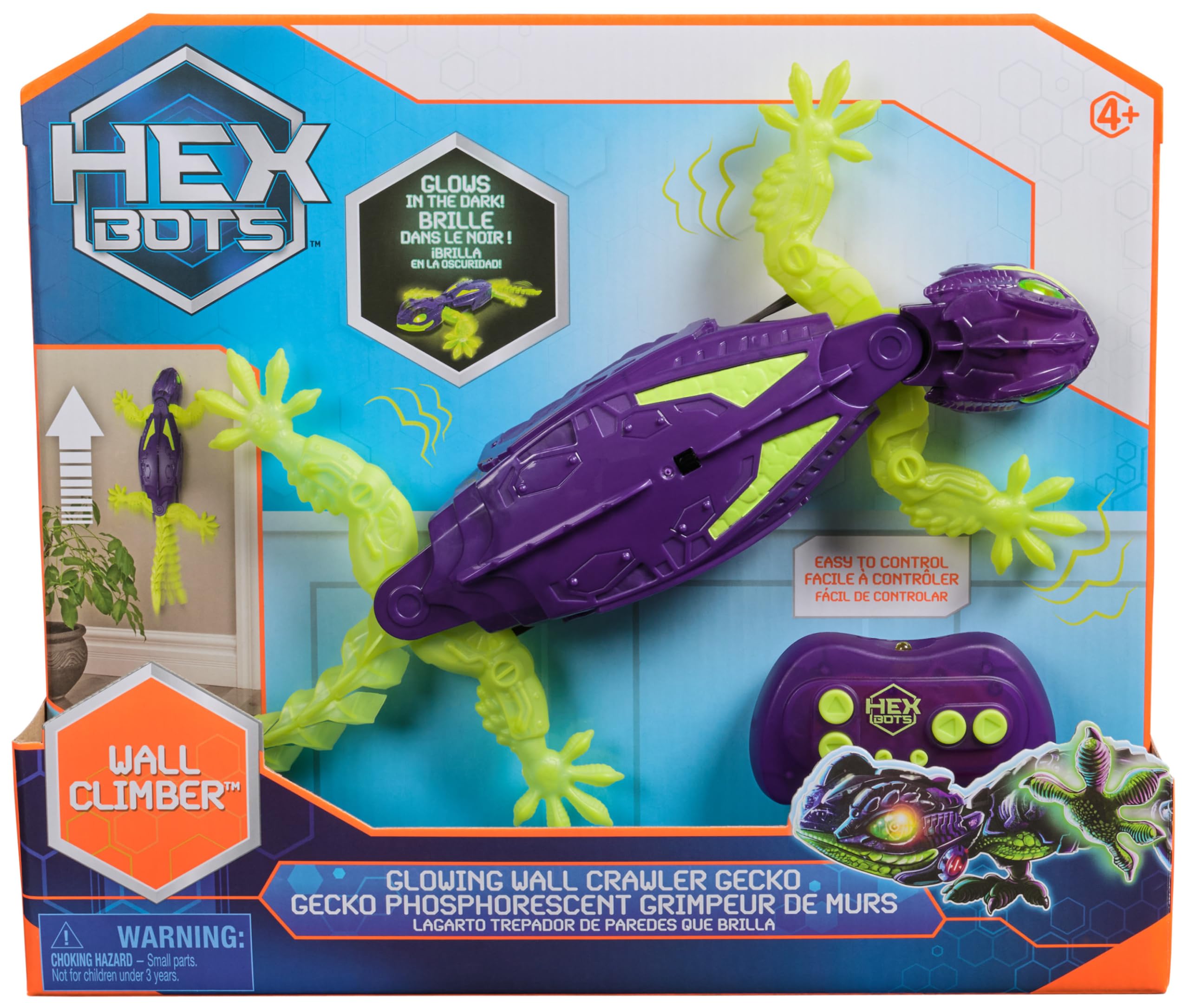 HEX BOTS Glow-in-the-Dark Gecko, Rechargeable Remote Control Robot Kids Toys, Climbs up Walls for Prank Toys & Games, RC Robot for Boys & Girls Ages 4 & Up
