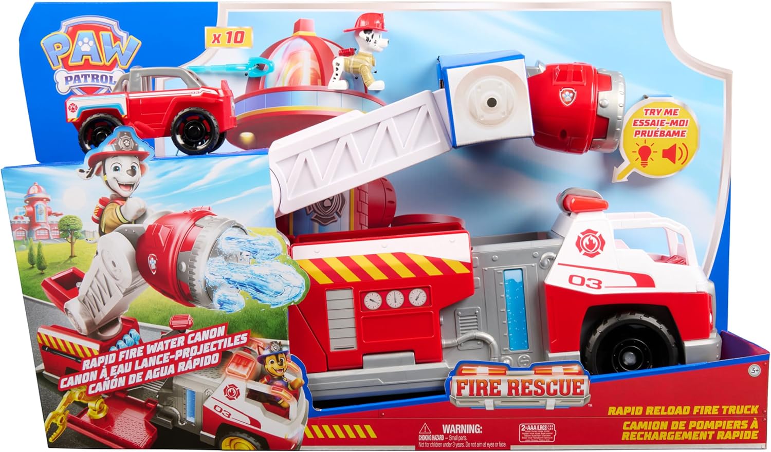 Paw Patrol Fire Rescue: Rapid Reload Fire Truck with Marshall Figure, Quick-Fire Launcher, Lights and Sounds, Kids Toys for Boys and Girls Ages 3 and Up
