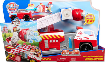 Paw Patrol Fire Rescue: Rapid Reload Fire Truck with Marshall Figure, Quick-Fire Launcher, Lights and Sounds, Kids Toys for Boys and Girls Ages 3 and Up
