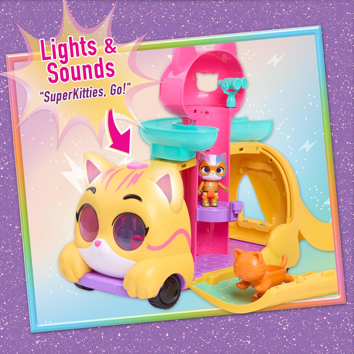 Disney Junior SuperKitties Purr ‘N’ Go, Spielset mit Licht- und Soundeffekten, 12-teilig, bewegliche Figuren