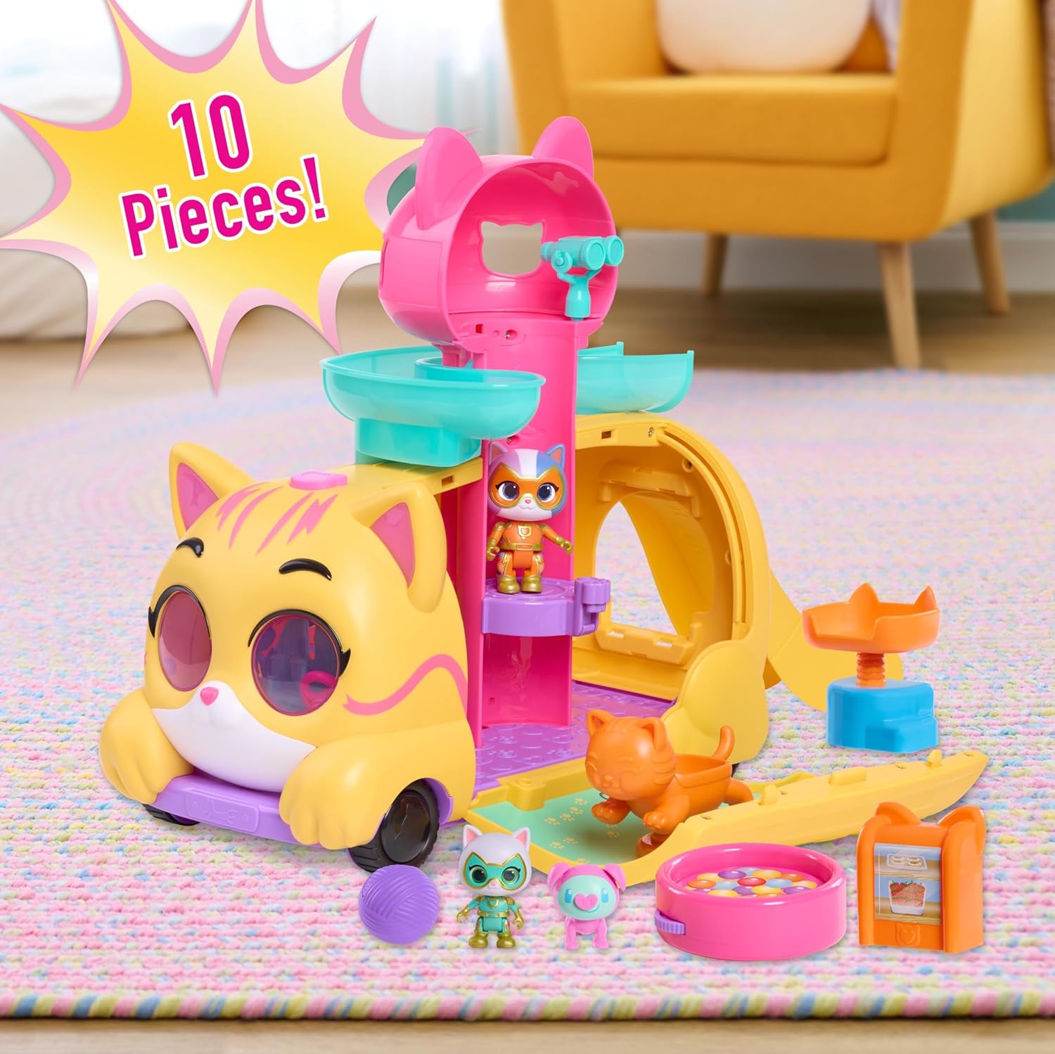 Disney Junior SuperKitties Purr ‘N’ Go, Spielset mit Licht- und Soundeffekten, 12-teilig, bewegliche Figuren