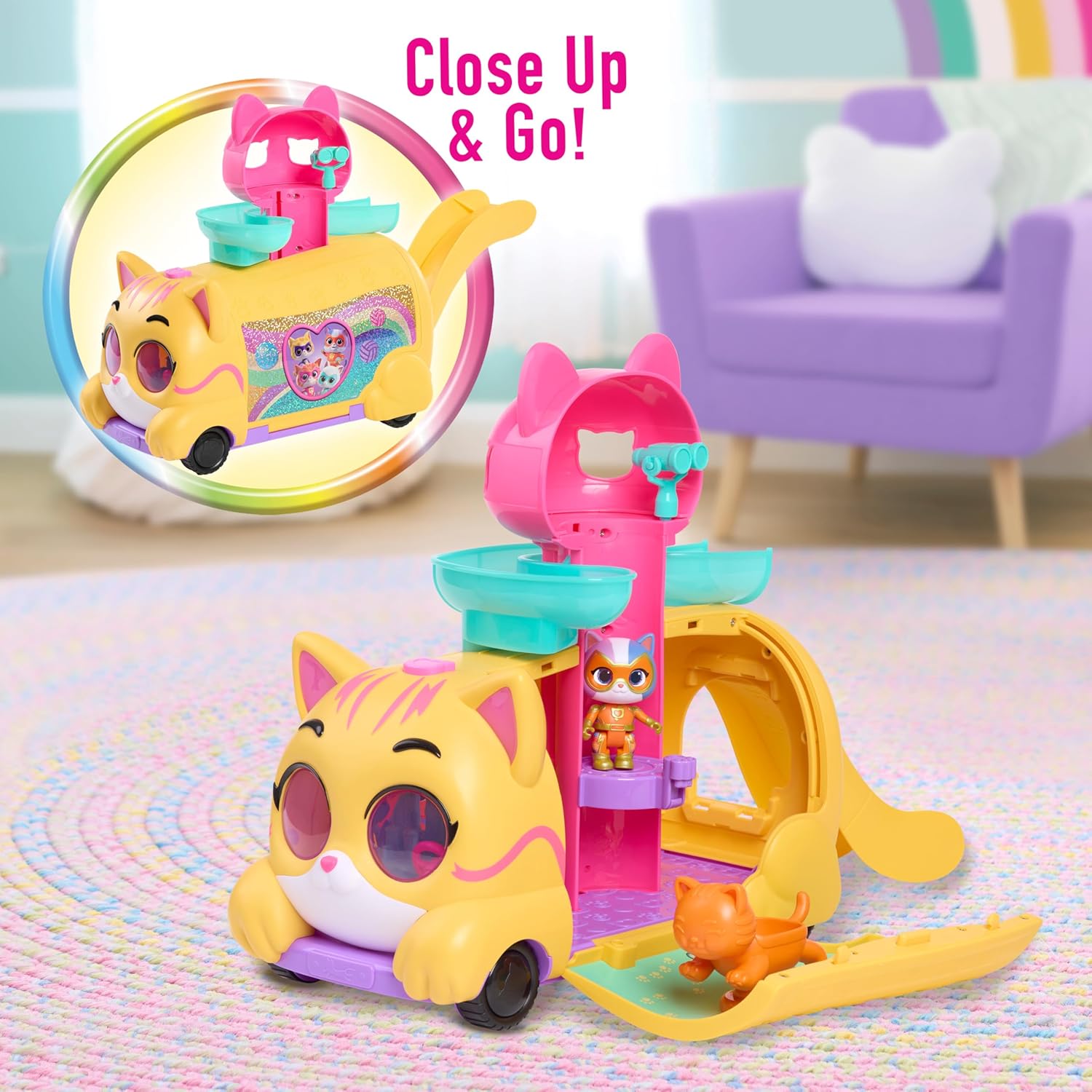 Disney Junior SuperKitties Purr ‘N’ Go, Spielset mit Licht- und Soundeffekten, 12-teilig, bewegliche Figuren