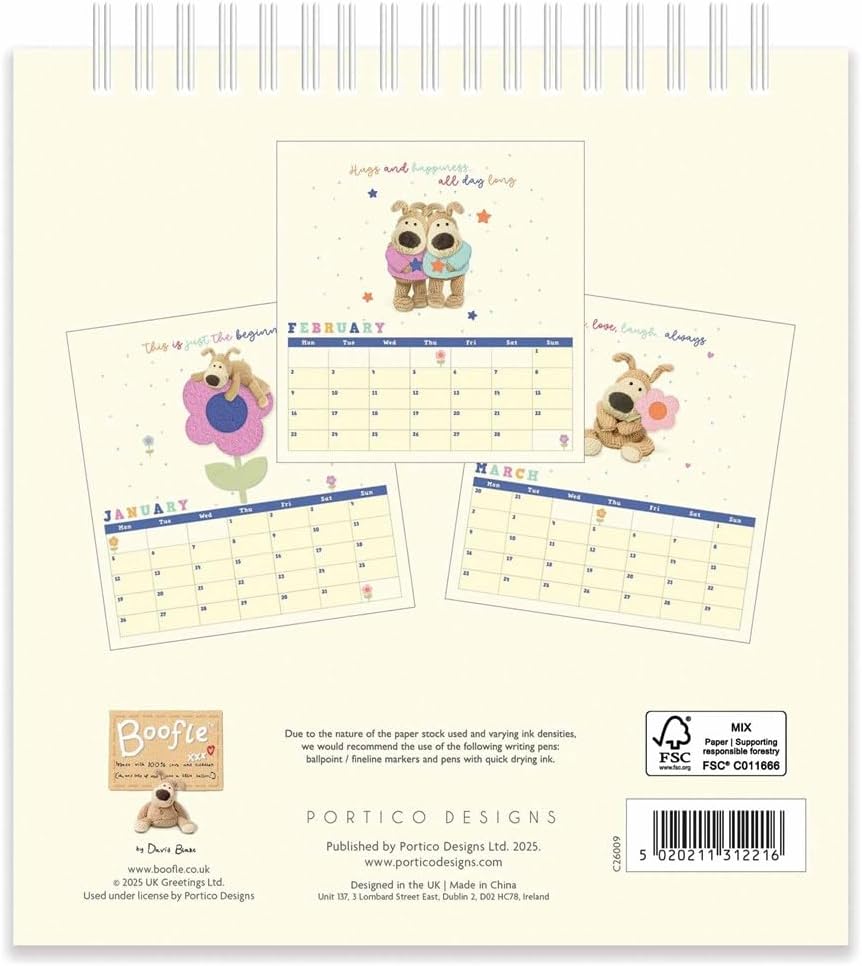 2026 Boofle Desk Calendar Month to View Layout by Portico Designs Ltd
