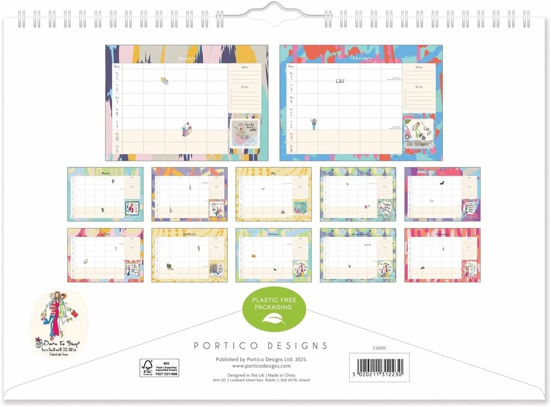 2026 Born to Shop A4 Family Planner Organiser Wall Calendar
