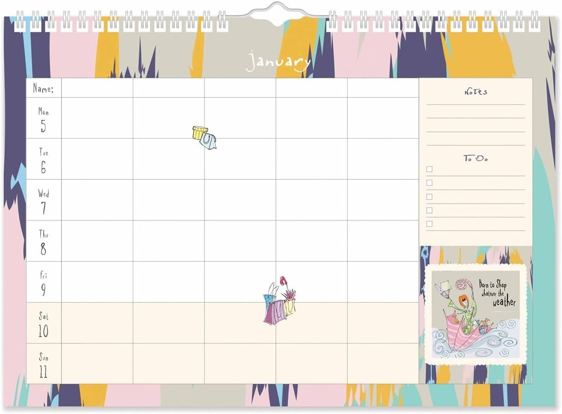 2026 Born to Shop A4 Family Planner Organiser Wall Calendar