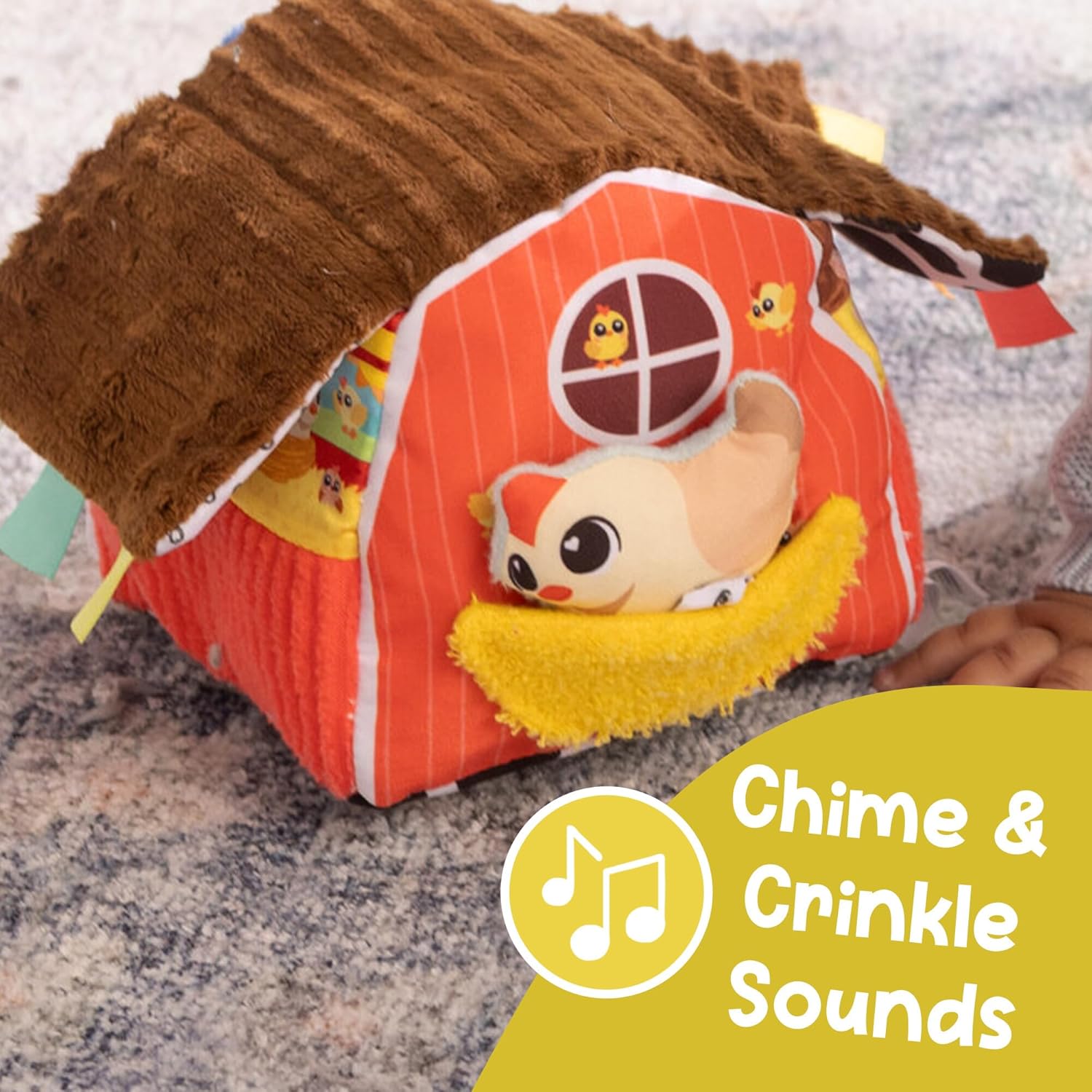 Lamaze Peek-a-Moo Friendly Barn Sensory Educational Toy with Plush Toys and Soft Barn, High Contrast Patterns and Bright Colours, Farm Toy for Babies