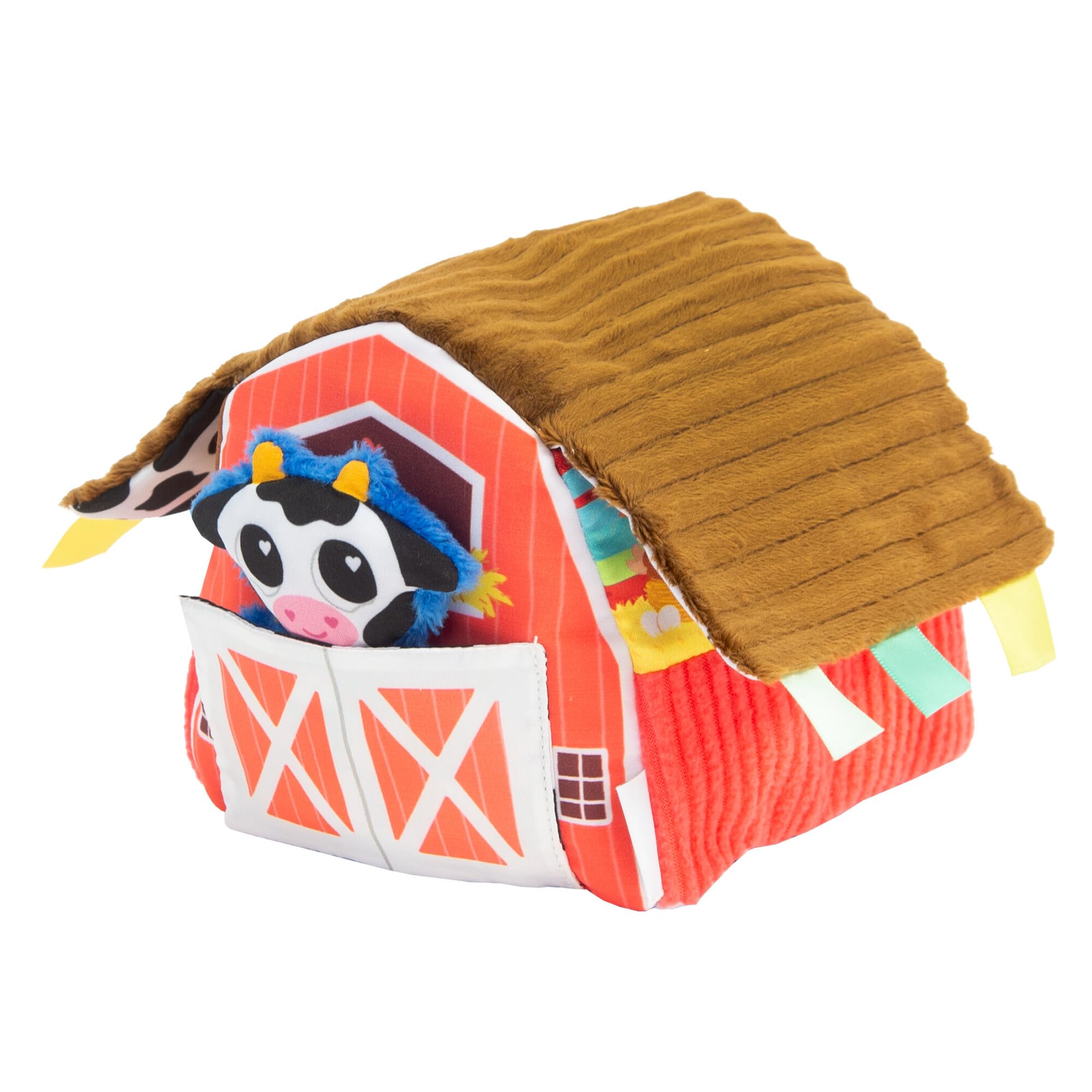 Lamaze Peek-a-Moo Friendly Barn Sensory Educational Toy with Plush Toys and Soft Barn, High Contrast Patterns and Bright Colours, Farm Toy for Babies