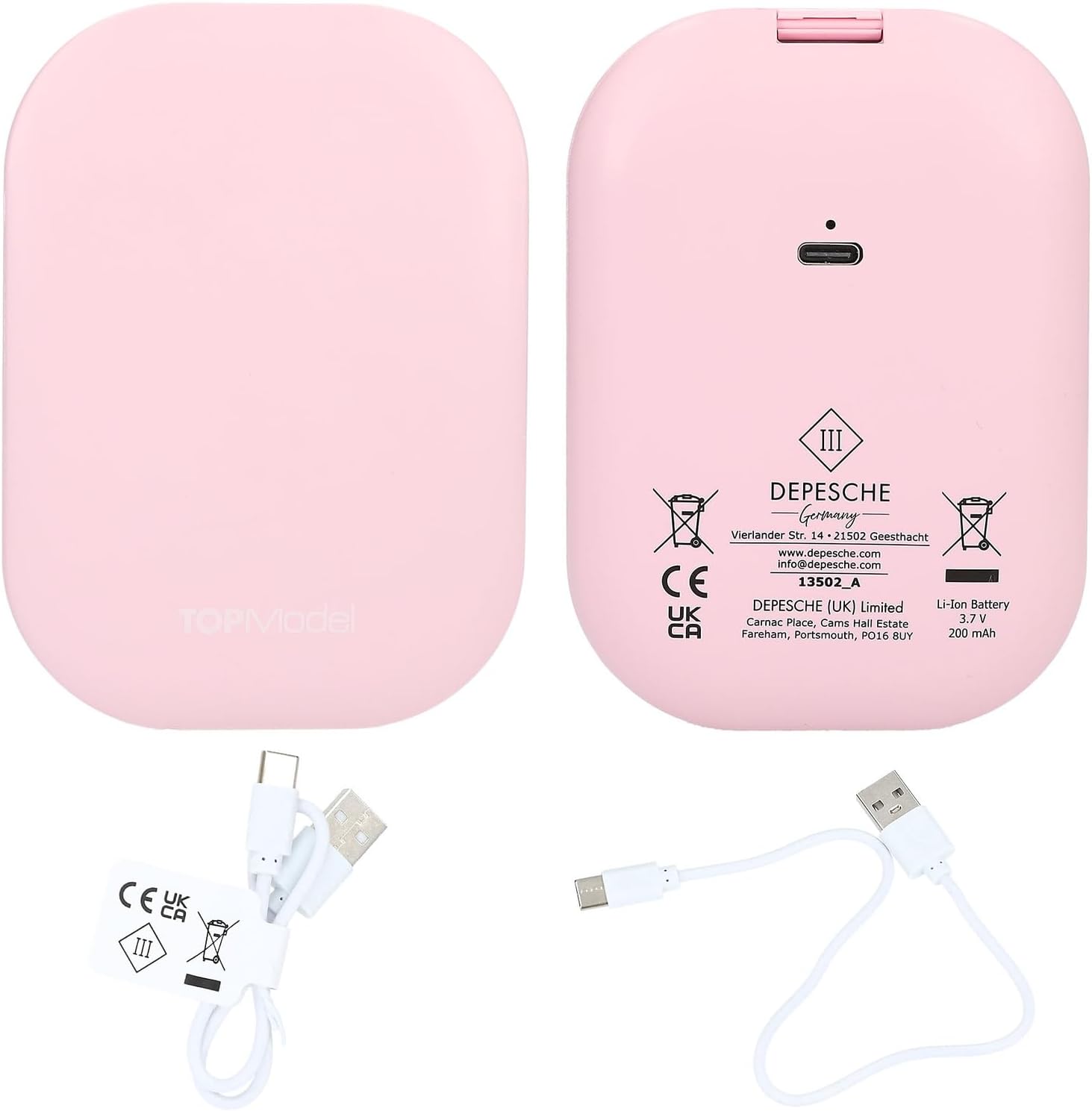 Topmodel - Foldable Pocket Mirror With Led - Pink