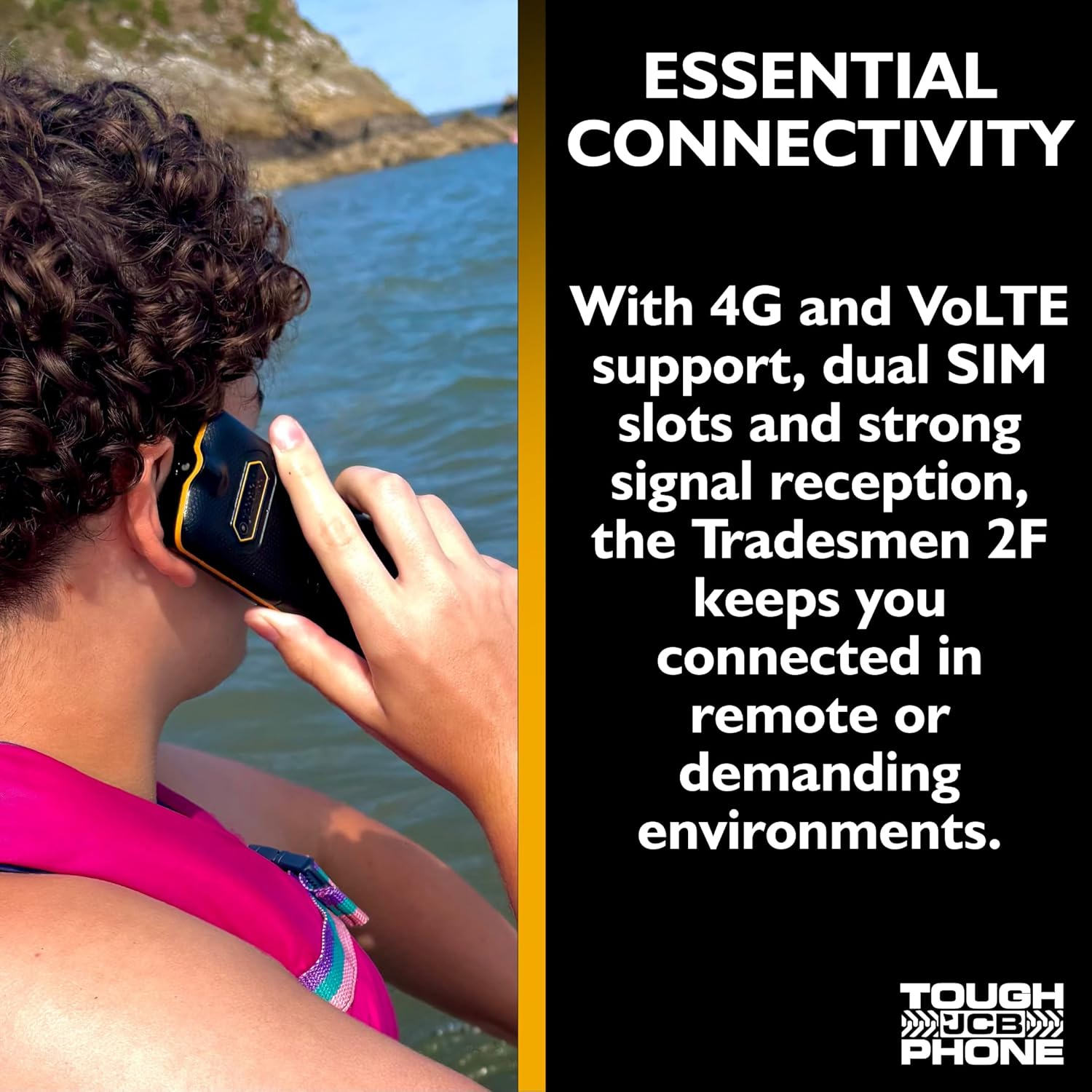 JCB Tradesman 2F Rugged Mobile Phone, Floating Design, IP69K Waterproof, MIL-STD-810H Drop Tested, 4G Dual SIM, Glove-Friendly Buttons, Large Button, Torch, Expandable Storage up to 128GB