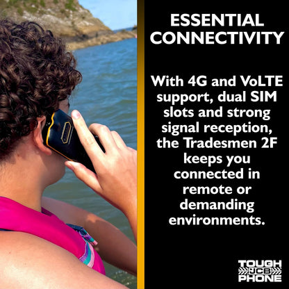 JCB Tradesman 2F Rugged Mobile Phone, Floating Design, IP69K Waterproof, MIL-STD-810H Drop Tested, 4G Dual SIM, Glove-Friendly Buttons, Large Button, Torch, Expandable Storage up to 128GB