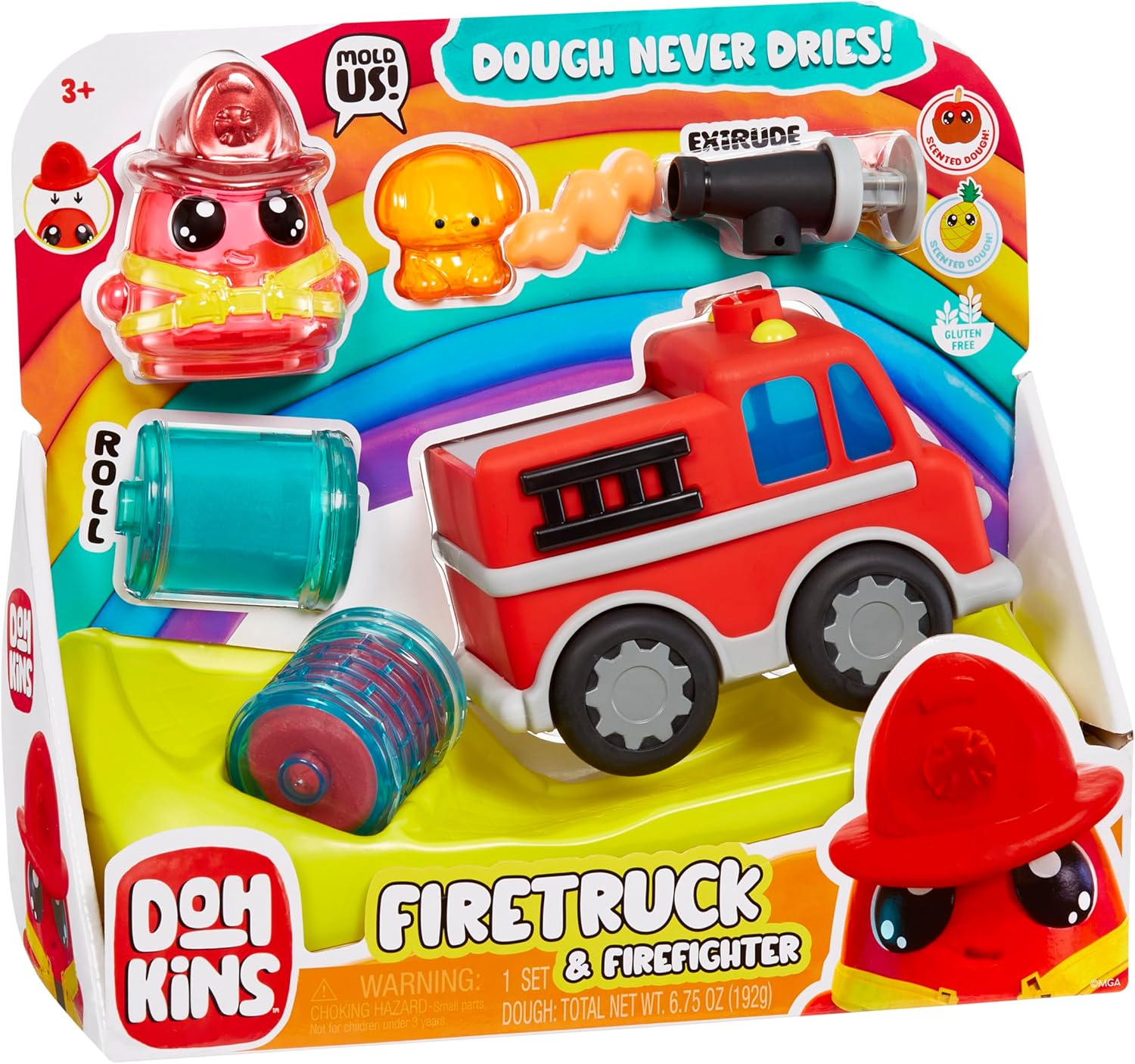 DohKins Fire Truck & Firefighter - Masa que Nunca se Seca, Sin Gluten, Apta para Coleccionistas y Niños Mayores de 3 Años