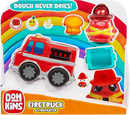 DohKins Fire Truck & Firefighter - Masa que Nunca se Seca, Sin Gluten, Apta para Coleccionistas y Niños Mayores de 3 Años