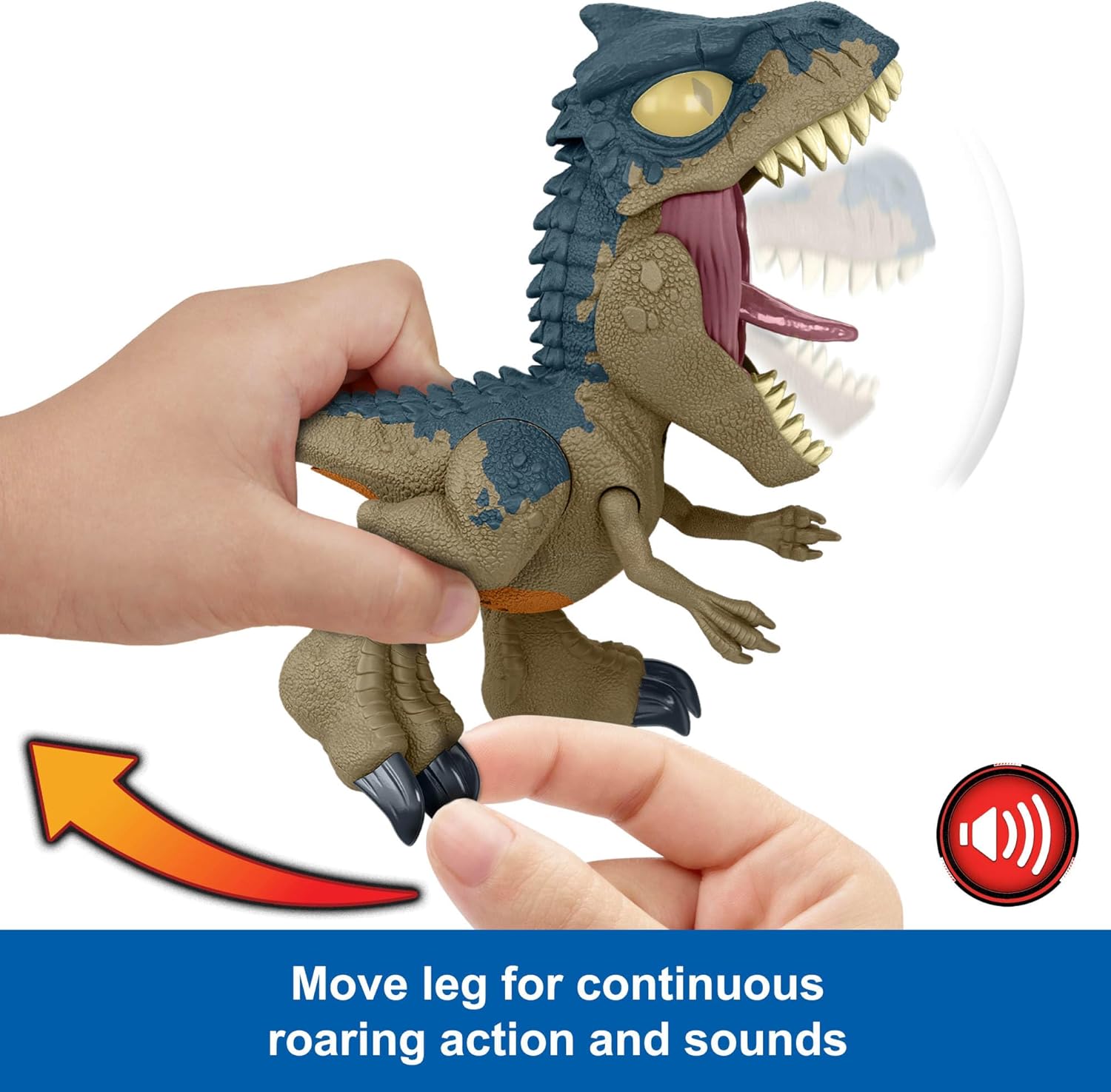 Mattel Jurassic World: Teoria del Caos Netflix - Chomp Chomp - Allosauro Mega Ruggito, dinosauro con suoni e fauci apribili tirando la zampa, ruggito sempre più forte e divertente,4+ anni, Blu,HVB45
