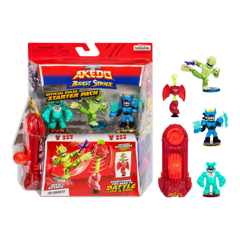 Akedo Coffret de démarrage Les légendes Beast Strike, 3 Guerriers, 1 Guerrier légendaire, 1 créature de Combat et Un Guerrier Ultra Rare