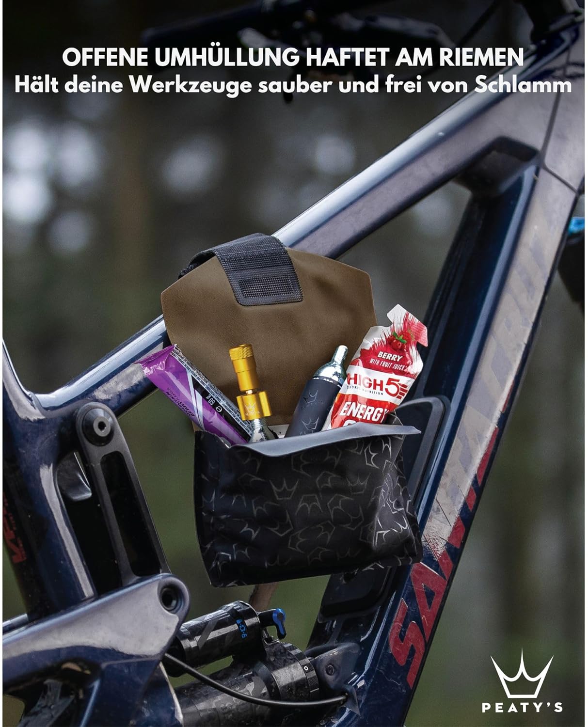 Peaty's Holdfast Trail Werkzeugtasche, super sicher, kein Verrutschen oder Rasseln, modulares Design, wasserdicht, Aufbewahrungstasche mit Reißverschlusstasche, passt überall, für MTB, Rennrad, Kies,