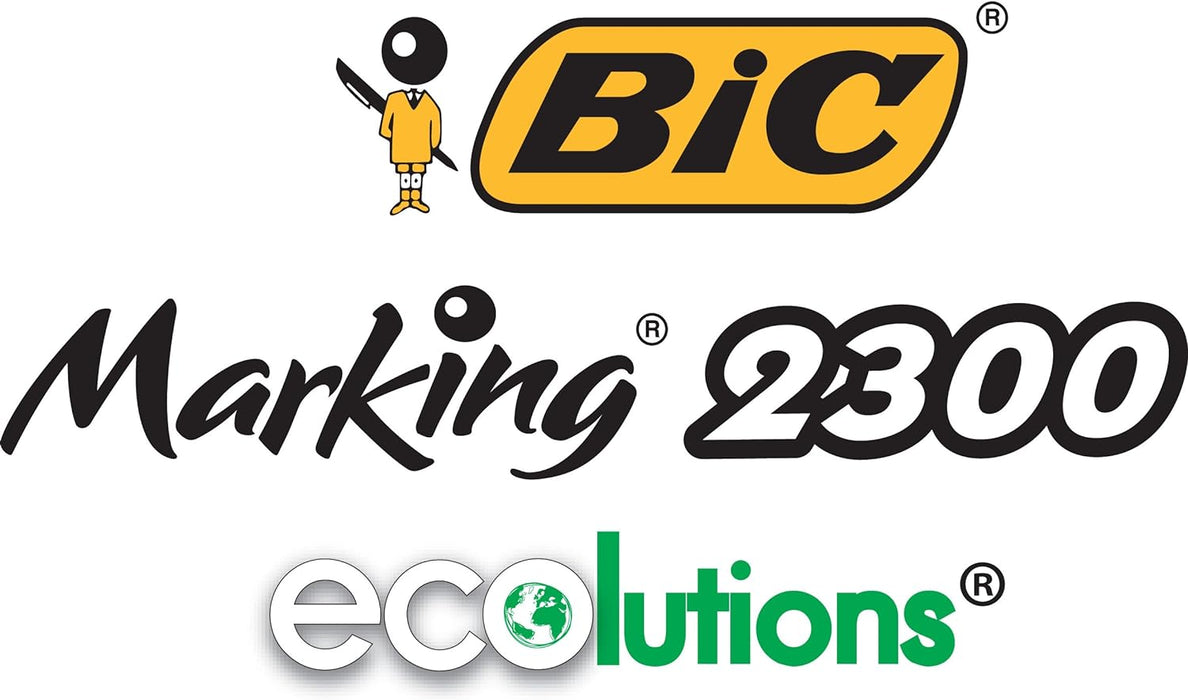 BIC Marking 2300 Ecolutions Permanent Markers - Assorted Colours, Pack of 4 Markers With Chisel Tip - 3.7 to 5.5 mm