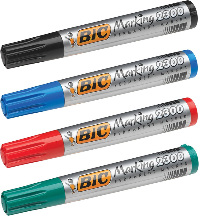 BIC Marking 2300 Ecolutions Permanent Markers - Assorted Colours, Pack of 4 Markers With Chisel Tip - 3.7 to 5.5 mm