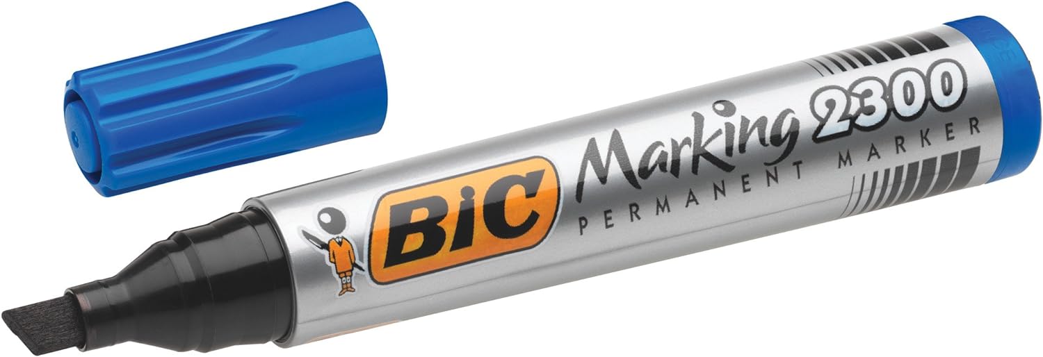 BIC Marking 2300 Ecolutions Permanent Markers - Assorted Colours, Pack of 4 Markers With Chisel Tip - 3.7 to 5.5 mm