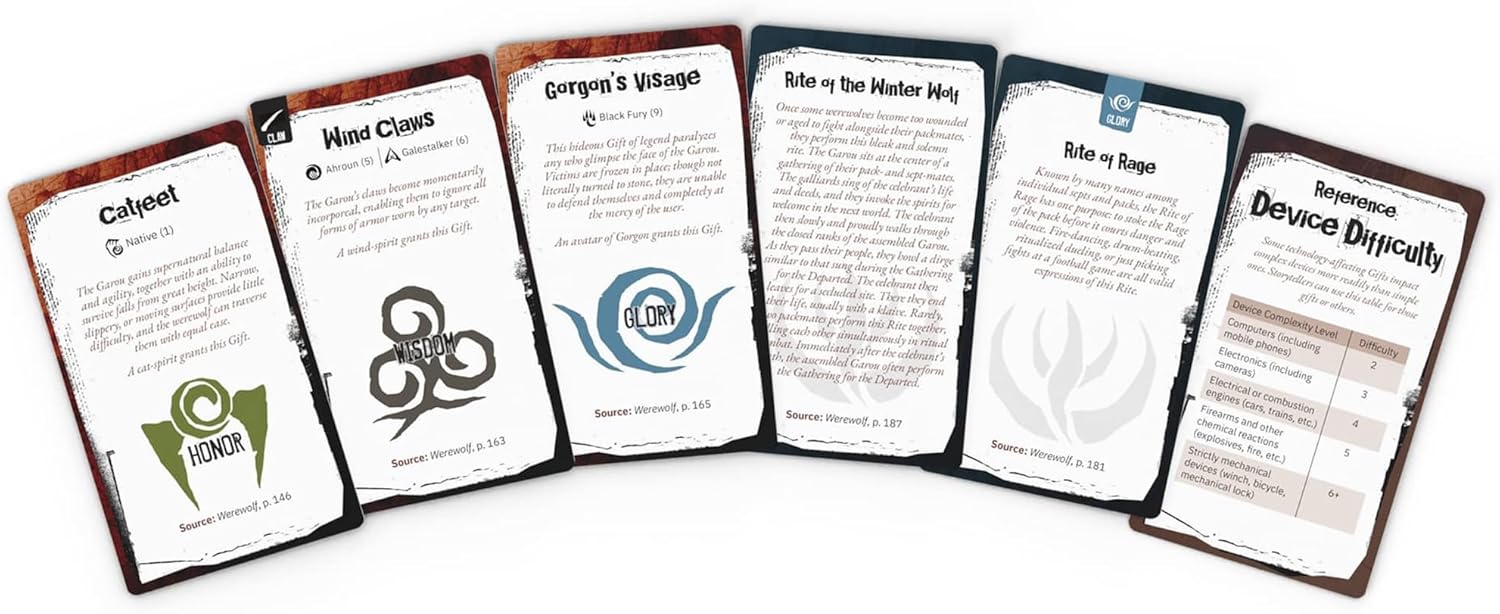 Renegade Games: Werewolf: The Apocalypse Gift & Rite Deck - Reference Card Expansion, All of The Gifts & Rites from The Core Rules, RPG Accessory
