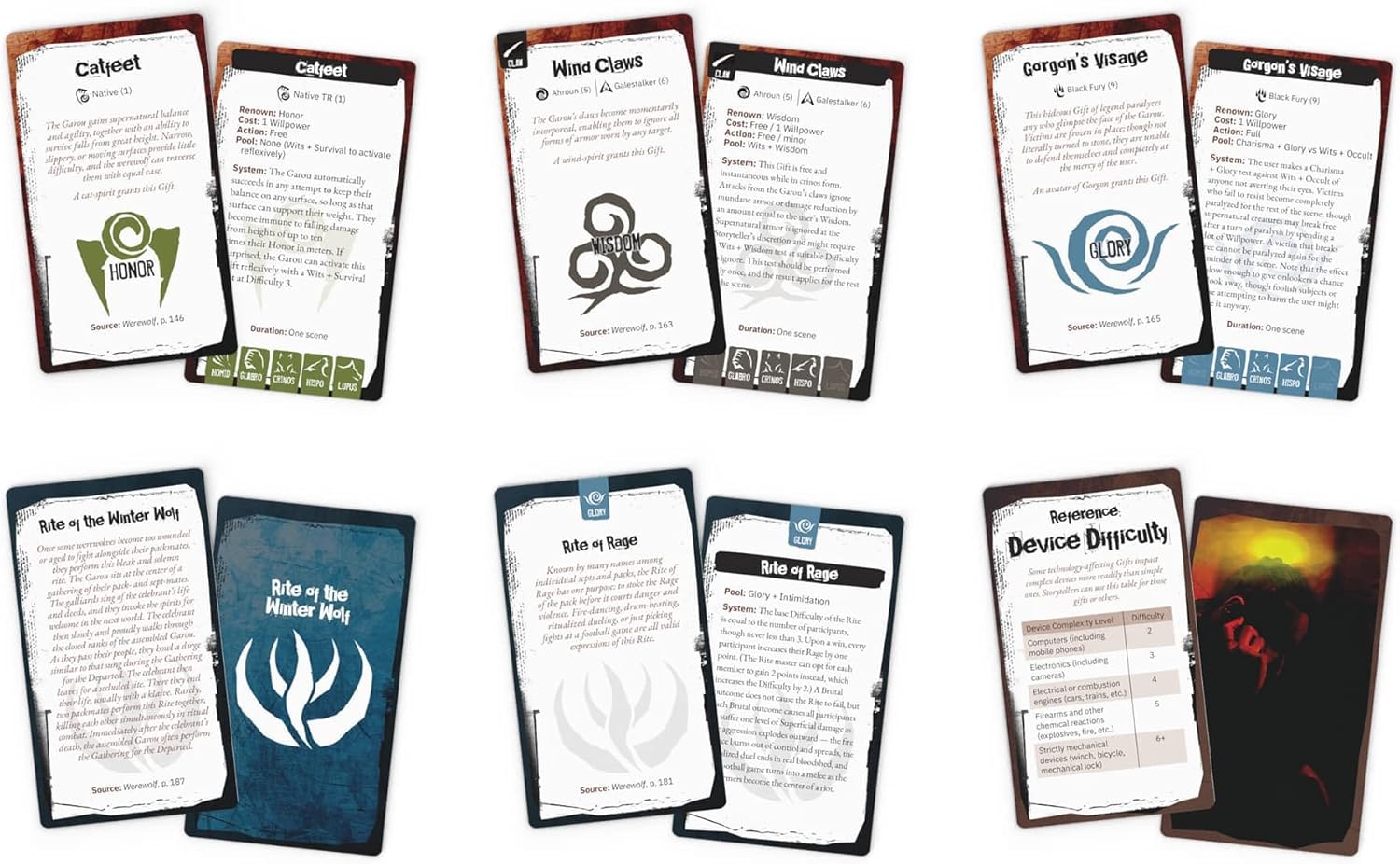 Renegade Games : Werewolf: The Apocalypse Gift & Rite Deck – Extension de carte de référence, All of The Gifts & Rites from The Core Rules, accessoire RPG