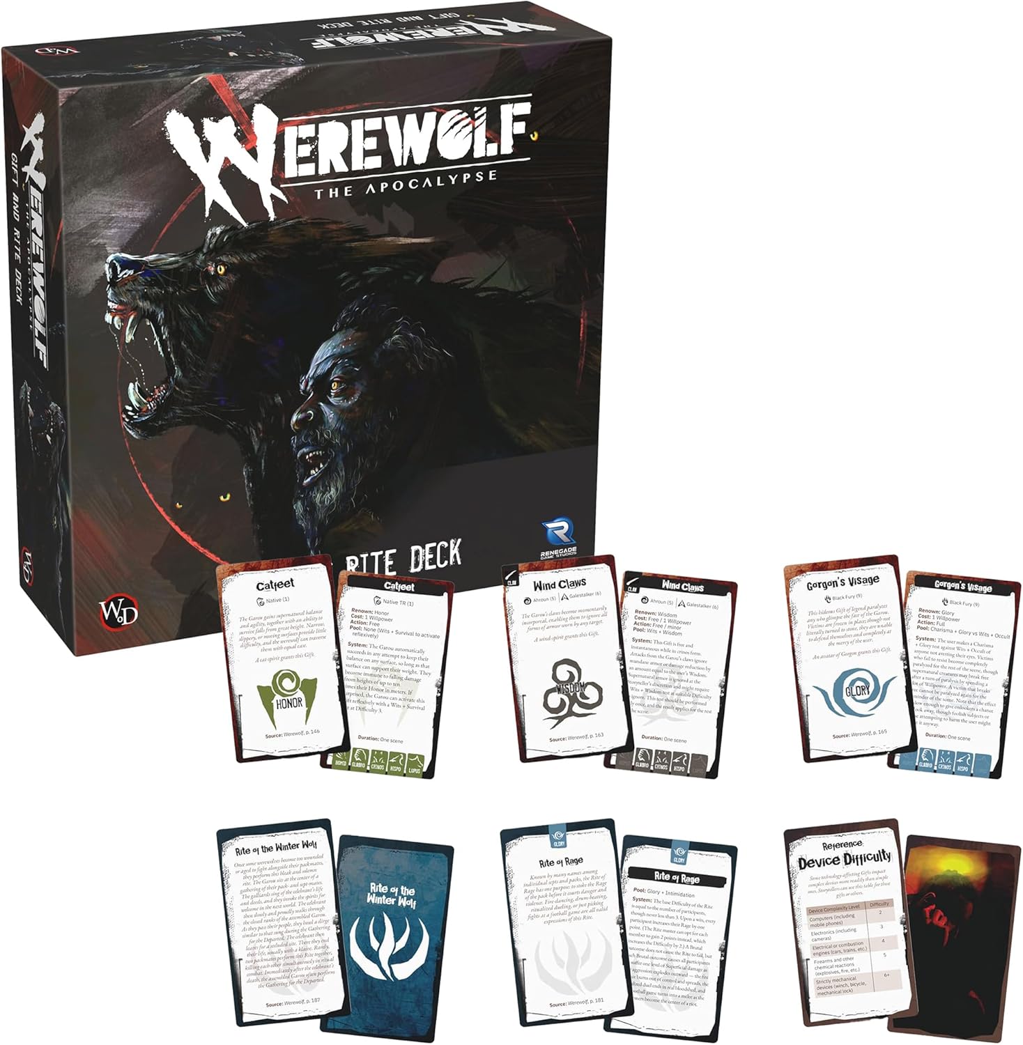 Renegade Games : Werewolf: The Apocalypse Gift & Rite Deck – Extension de carte de référence, All of The Gifts & Rites from The Core Rules, accessoire RPG