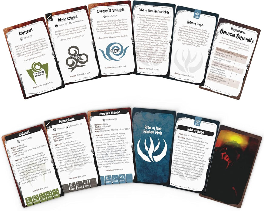 Renegade Games: Werewolf: The Apocalypse Gift & Rite Deck - Reference Card Expansion, All of The Gifts & Rites from The Core Rules, RPG Accessory