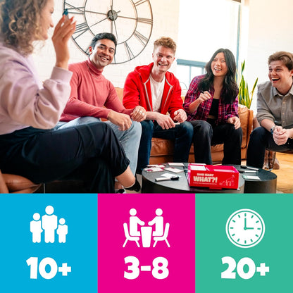 USAopoly How Many What?! – Hilarious Party Game of Ridiculous Comparisons – Family Game Night Favorite – For 3–8 Players – Ages 10+ – Includes 150 Cards, Dry-Erase Boards, and Tokens