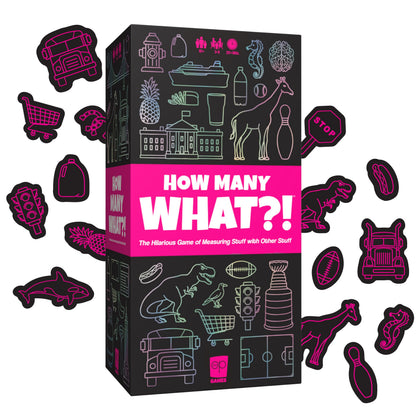 USAopoly How Many What?! – Hilarious Party Game of Ridiculous Comparisons – Family Game Night Favorite – For 3–8 Players – Ages 10+ – Includes 150 Cards, Dry-Erase Boards, and Tokens