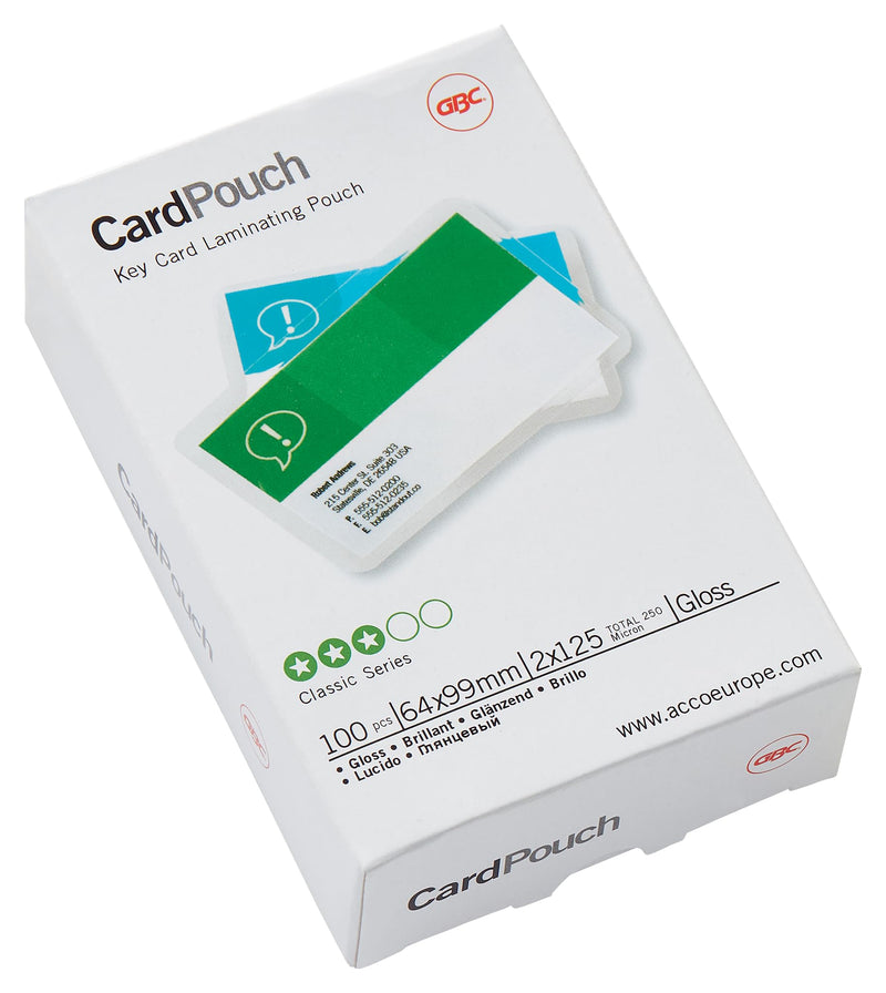 GBC 54x86mm 2x125 Micron Gloss Card Laminating Pouches, Pack of 100, 3740300