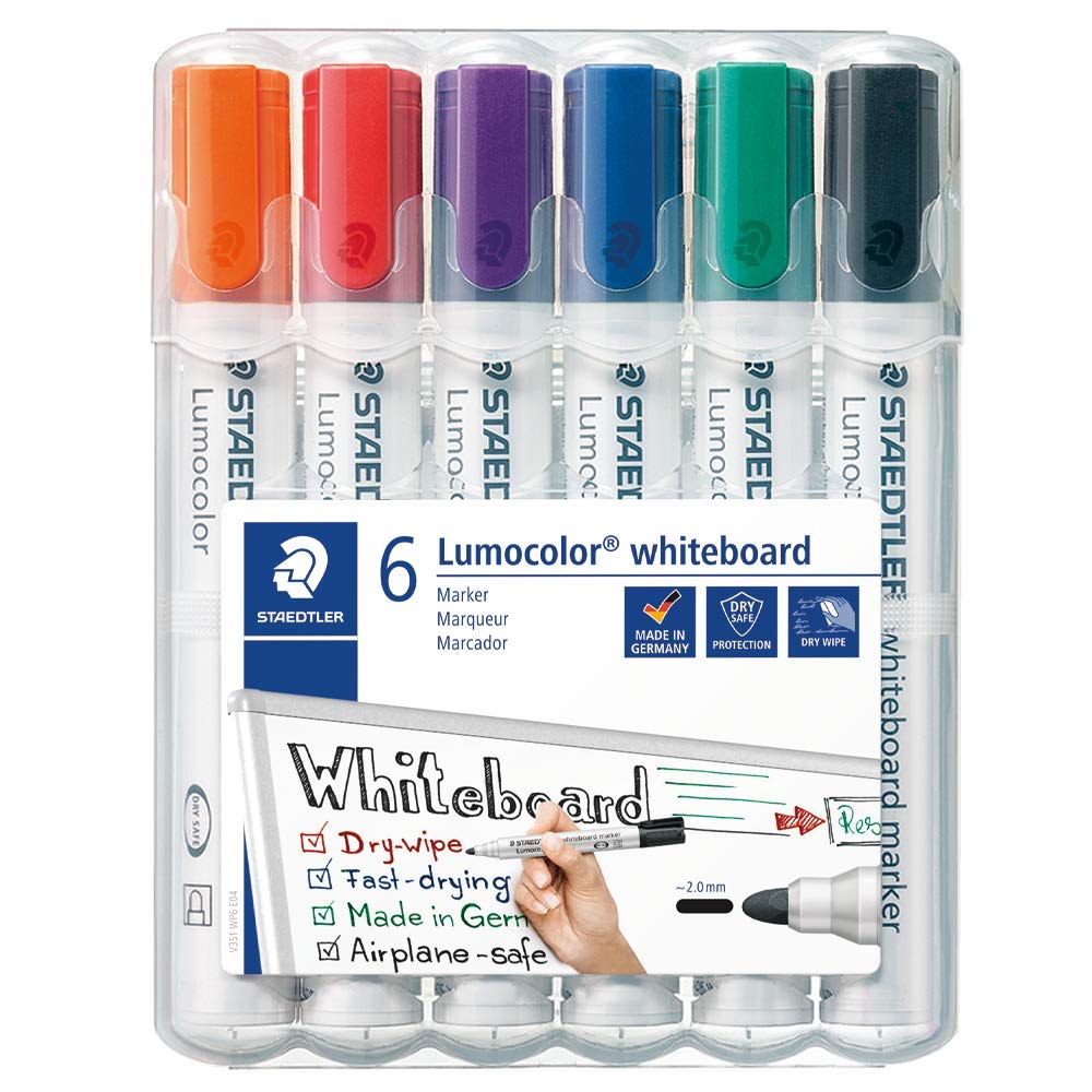 Scotch Magic Invisible Tape 8 Rolls 19 mm x 33 m General Purpose Sticky Tape for Document Repair & STAEDTLER 351WP6 Lumocolour Whiteboard Marker with Bullet Tip, Multicolor, Pack of 6