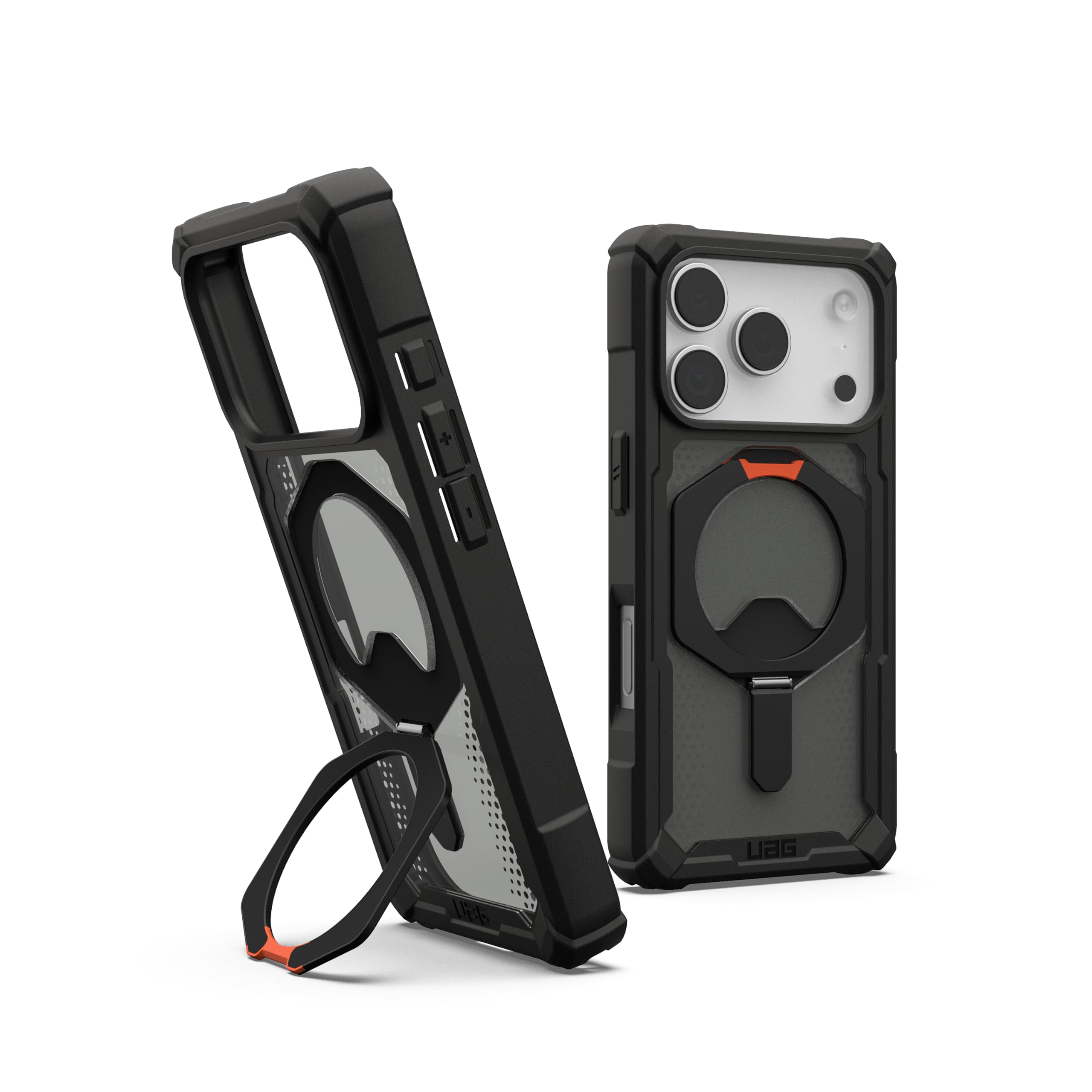 URBAN ARMOR GEAR UAG Designed for iPhone 17 Pro Case with Kickstand Plasma XTE - Compatible with MagSafe Transparent Military Grade Protective Cover, Black/Pop Orange