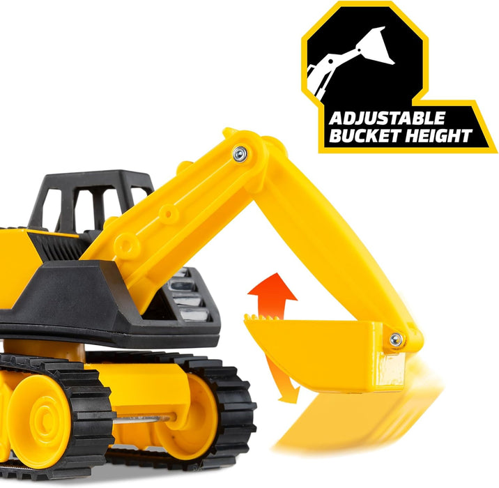 Basic Fun Tonka Mini Steel Classics Excavator – Steel Construction, Movable Grapple Bucket, Rolling Treads, Classic Yellow Design – Perfect for Kids 3+